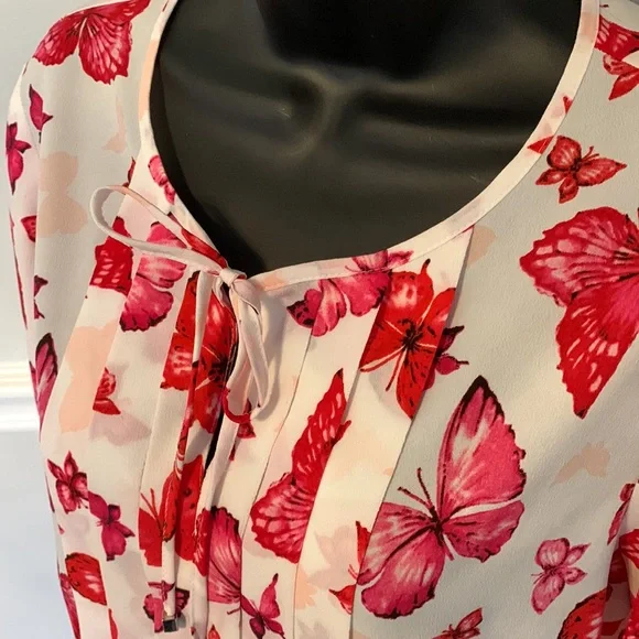 Jones New York Collection Butterfly Print Popover Blouse Size 8 - Picture 1 of 12
